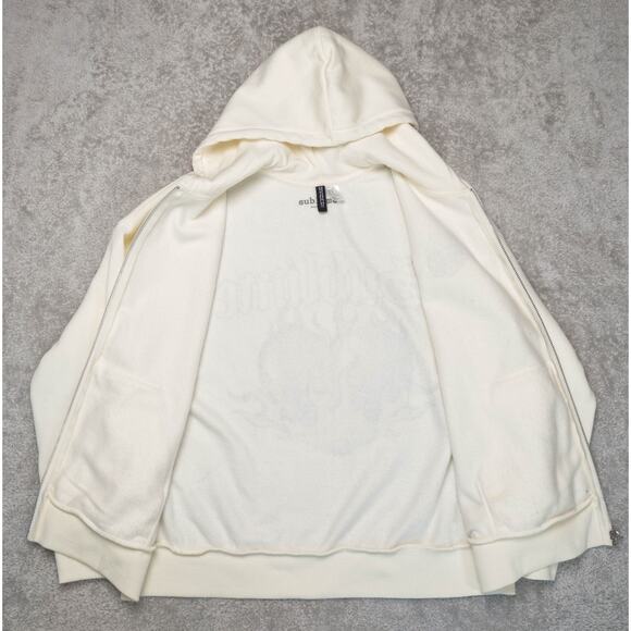 H&M Sublime Ivory Blue Logo Heart Sweatshirt Hoodie Full Zip Womens Size M - Picture 3 of 13